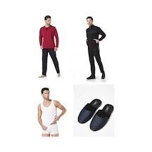 Pierre Cardin 4'lü Lacivert Eşofman Ve Pijama Takımı Terlik Atlet Boxer Seti Hediyeli Lacivert
