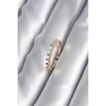 Pirinç Gold Renk Zirkon Taş Detay Kadın Yüzük Eb-byk2997 Çok Renkli