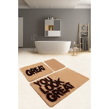 Great Kahve 3 Lu Set Yıkanabilir Banyo Halısı