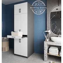 Piramit Çamaşır Ve Kurutma Makinesi Dolabı Banyo Dolabı Füme Beyaz Beyaz - Antrasit