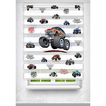 Monster Truck Arazi Aracı Baskılı Zebra Perde - Dijital Baskılı Zebra Stor Perde Çok Renkli