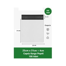 Cepsiz Kargo Poşeti 25 X 31+4 Cm 100 Adet Beyaz Orta Boy