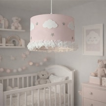 Bulut & Yıldız Detaylı Bebek Odası Avizesi El Yapımı Pudra