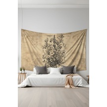 Vintage Çiçek Demeti Desenli Duvar Halısı Duvar Örtüsü Tapestry Süet Dokulu Kumaş