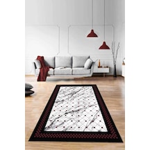 Bordo Geometrik Kaymaz Taban Makinede Yıkanabilir Halı Rv145n11