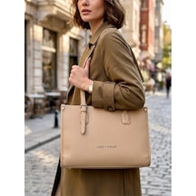 Just Polo Kadın Yeni Sezon Yumuşak Deri Büyük Boy Fermuarlı Lüks Tasarım El Çantası Shopper Vizon