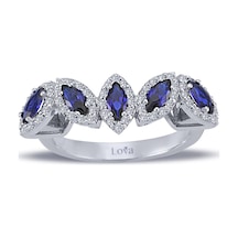 Lova Pırlantalı Markiz Safir Beş Taşlı Yüzük - 1020289