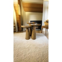 Simillo Wood Wooden Ahşap 3 Lü Set Fitilli Mantar Yan Sehpa Modern Koyu Ceviz Renkli Fiskos Koyu Ceviz