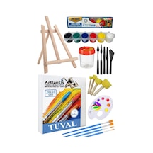 20x20 Tuval Seti 1 Paket Masa Üstü Şövale Mydido Akrilik Boya Plastik Spatula Resim Fırçası Palet Ponpon Sünger Fırça