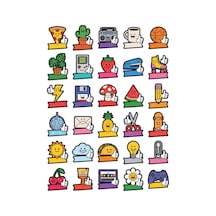 30 Adet Retro Pop Eğlenceli Tasarım Sticker Seti - Laptop Defter Su Matarası İçin Çok Renkli