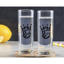 Kişiye Özel Renkli Baskılı Kraliçe İkili Vodka Bardağı-1