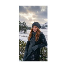 Emybox Ressam Model Örgülü Triko Kışlık Kadın Renkli Bere Atkı Eldiven Örgülü Ressam Şapka 3'lü Set Antrasit