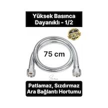75 Cm Kısa Tepe Ara Duş Hortumu Spiral Robot Ara Bağlantı Örgülü Dayanıklı Kopmaz Patlamaz Sızdırmaz Gümüş