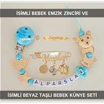 Sahi Aksesuar İsimli Bebek Emzik Zinciri Ve İsimli Bebek Künye Seti Bezyı698 Bebek Mavisi - Lacivert