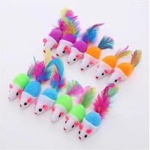 Renkli Peluş Fare Kedi Oyuncağı 8 Cm 3 Lü Açık Bej