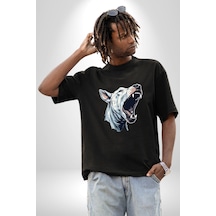 Bull Terier Köpek Havlama Pamuklu Bisiklet Yaka Unisex Oversize Boyfriend Dijital Baskılı Siyah T-shirt Siyah