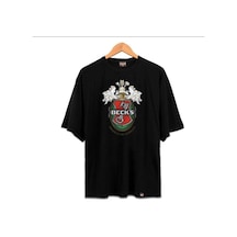 Flood Of Style Erkek Siyah Becks Baskılı Oversize Bisiklet Yaka Tshirt