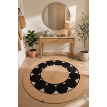 Villadia Home Textile Jüt Hasır Yuvarlak Kilim Halı Yolluk Dekoratif Örgü Halı Doğal Görünümlü Bohem Kilim Salon Oturma Odası Balkon Mutfak Yatak Odası Koridor 7223bambusiyah