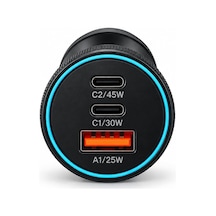 Hp-ad01 105w Gan 3 Portlu Araç İçi Hızlı Şarj Cihazı 2x Type-c + Usb-a Çakmaklık Şarj Adaptörü