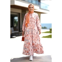 Hb Harma Time Butik Kadın Düğmeli Modal Kumaş Desenli Kırmızı Elbise
