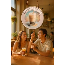 Bubble Tea Temalı Kapı Süsü Tablosu, Boba İçecek Konseptli Dekoratif Cafe Büfe Duvar Aksesuarı