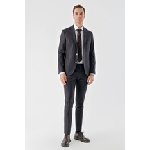 Morven Erkek Mürdüm Poliviskon Trend Ekoseli Slim Fit Mono Yaka Takım Elbise Mürdüm