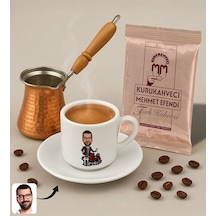 Bk Gift Kişiye Özel İsimli Evin Reisi Tasarımlı Türk Kahvesi Fincanı & Bakır Cezve & Türk Kahvesi Seti-4, Arkadaş Hediye, Sevgiliye Hediye Sarı
