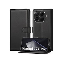 Xiaomi 17t Pro İle Uyumlu Kılıf Cüzdanlı Kapaklı Kartlıklı Standlı Kamera Korumalı Kapak + 1 Adet Ekran Koruyucu Cam, Siyah Çok Renkli