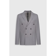 AC&Co / Altınyıldız Classics Erkek Grı Yünlü Slim Fit Dar Kesim Kırlangıç Yaka Çizgili Torba Cepli Ceket Grı