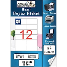 A4 Hazır Etiket 105x46 Mm 10 Sayfa 1 Paket 12 Li Kendinden Yapışkanlı Fotokopi Lazer İnkjet Kağıdı Yazıcılar İçin Uyumlu
