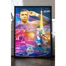 Kylian Mbappe Siyah Ahşap Çerçeveli Poster, Dekoratif Spor Duvar Tablosu