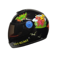 M201vr Dino Black Motosiklet Çocuk Kaskı Full Face Kids Kask Çok Renkli