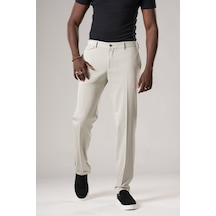 Ecer Slimfit Beli Yarım Lastikli Likralı Duble Paça Yazlık Kumaş Pantolon Açık Gri