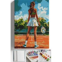 Sayılarla Boyama Seti Numaralı Tuval Fırça Boya Askı Aparatı Dahil Set 40x50 Cm - Tenis Kızı