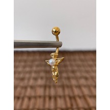 316 L Cerrahi Çelik Anti Alerjik 10 Mm İncili Melek Model Göbek Piercingi Melek Model Piercing Beyaz Altın