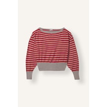 Defacto Ultra Yumuşak Regular Fit Kayık Yaka Çizgili Triko Crop Kazak I1628ax26aurd256 Kırmızı-rd256