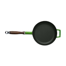 Lava Döküm Yuvarlak Kızartma Tavası Çap Ø 24cm Döküm Demir Ahşap Saplı. - Yeşil Yeşil