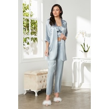 Pierre Cardin 2075 Kadın Saten Sabahlıklı Pijama Takım-mist Mist