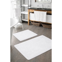 Buççin Online Mağaza Peluş Yıkanabilir Beyaz Kaymaz Taban 2'li Banyo Paspası Takımı 50x80 50x40 Polyester Beyaz Çok Renkli