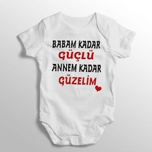 Tuğba Baby Tuğbababy Babam Kadar Güçlü Annem Kadar Güzelim Yazılı Baskılı Bebek Zıbını Beyaz