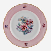 Çiçekli Pembe Porselen Pasta Tabağı 19 Cm