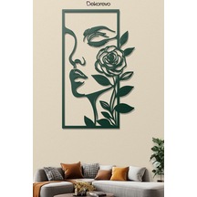 Kadın Ve Gül Metal Duvar Tablosu - Metal Duvar Sanatı - Yosun Yeşili - 30 X 50 Cm Yeşil