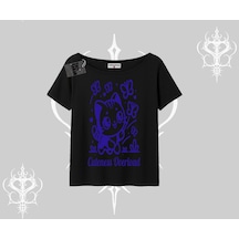 Tarzsokak Stay Cool Kedi Baskılı Oversize Crop Tshirt Beyaz