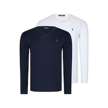 İkili Set T8587 Dewberry V Yaka Erkek Sweatshırt-beyaz-lacivert Beyaz-lacivert
