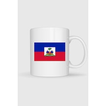 Haiti Bayrağı Baskılı Kupa Bardak Beyaz
