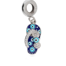 Kadın Parmak Arası Terlik Model Nazar Boncuğu Detay Gümüş Charm Gümüş