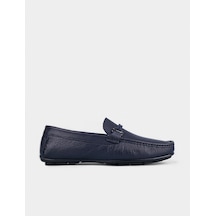 Hakiki Deri Lacivert Erkek Kemer Detaylı Loafer Ayakkabı