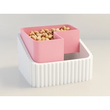 3d Baskı Fıstık Kasesi - Çift Hazneli Kabuk Ayırıcı Sunum Kasesi - Beyaz Pembe Çok Renkli