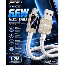Remax Suxien Serisi Rc-c070-b 66w Akıllı Dijital Ekranlı Usb-a To Type-c Hızlı Şarj Ve Data Kablosu 1.2 Metre Beyaz