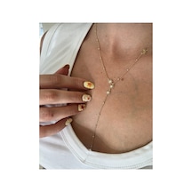 Lunarie Kutup Yıldızı Vintage Y Kolye 14k Gold Beyaz Zirkon Taşlı Altın